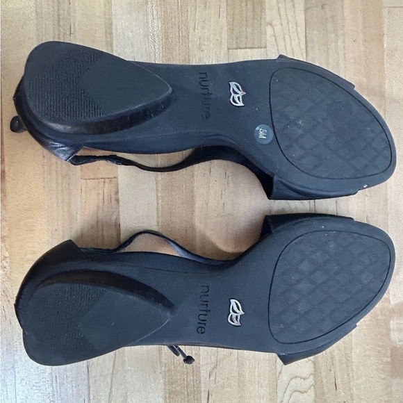 Nurture by Lamaze Grenata Black Leather Open Toe Sandals Zip Back Bow Detail 8M - Picture 7 of 9